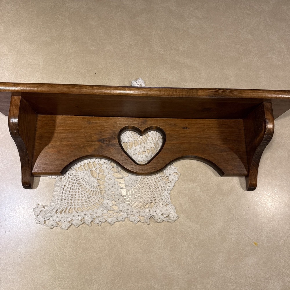 Wood Wall Shelf with Heart Cutout Brown Rustic Love Decorative Floating Shelf